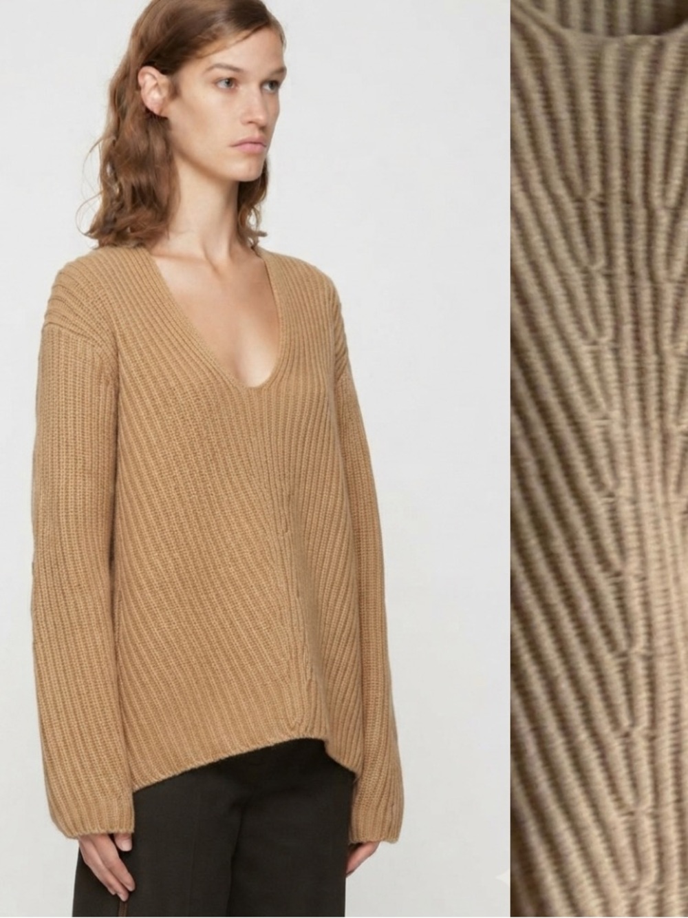 Acne Studios Sz XS Deborah Wool Knit Ribbed  Tan Relaxed Sweater